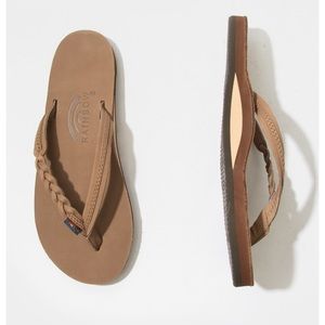 Rainbow Flirty Braidy Single Layer Leather Sandal with Braid in Sierra Brown